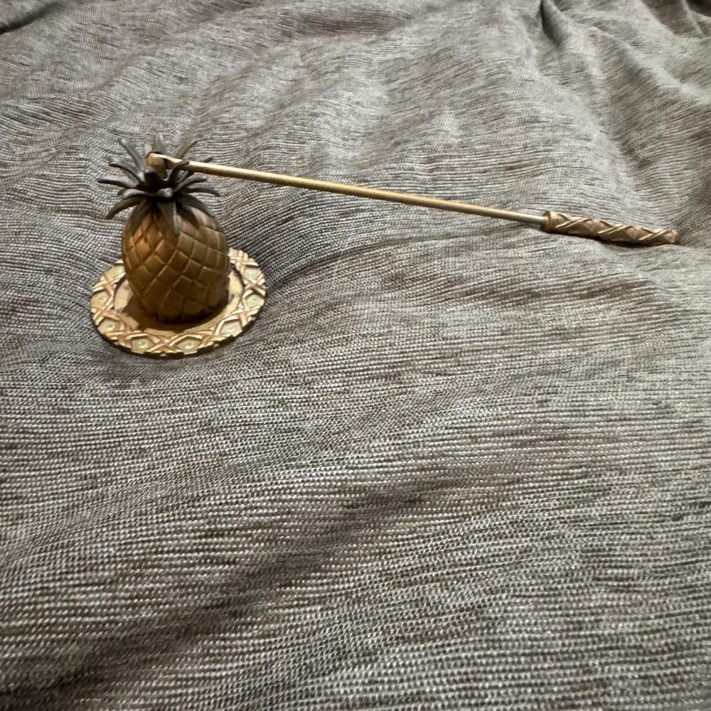 Vintage Party Lite Brass Tone Pineapple Candle Snuffer & Jeweled Tray